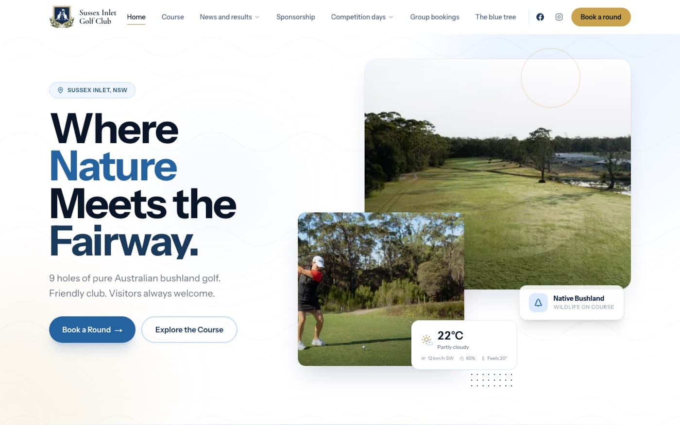 The rebuilt Sussex Inlet Golf Club homepage